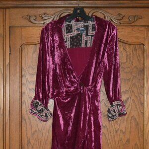 Anthropologie Maeve Sofia Velvet Faux Wrap Belt Shirt Dress Raspberry Pink Sz 6